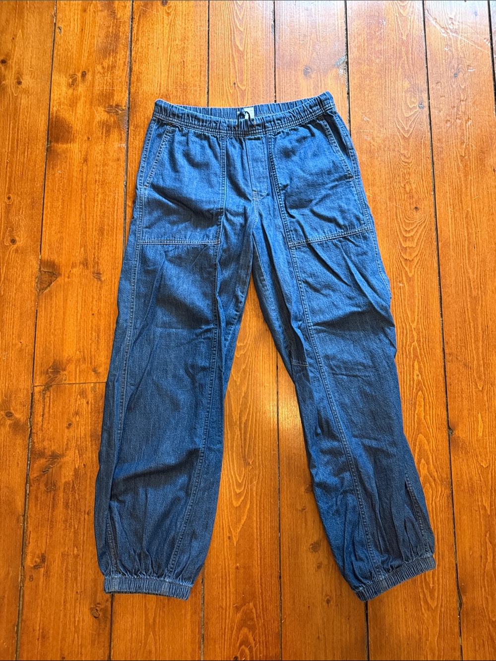 Elastic-Waist Denim Jogger Pants